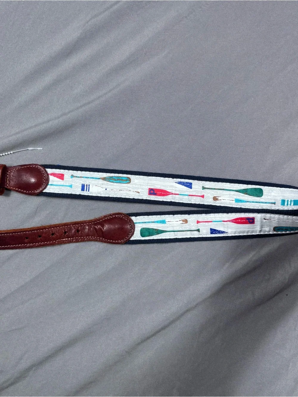 J. Bailey Leather-Trim Paddle Print boys belt 24” - Brown/Multicolor